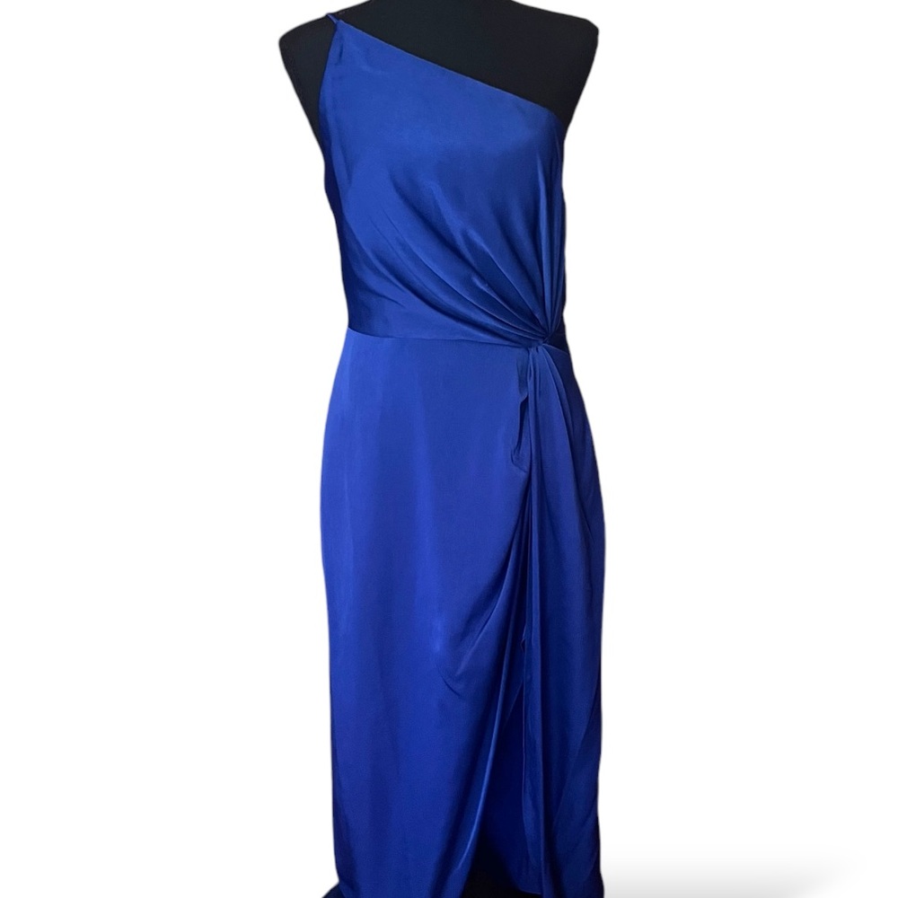 Liv Foster Asymmetrical Charmeuse Side Slit Evening Gown, Royal Blue, Sz 10, NWT - Picture 10 of 16
